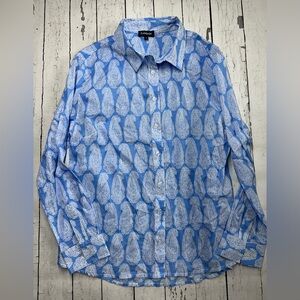 Flamjasm Blue Paisley Long-Sleeve Button-Up Shirt size M